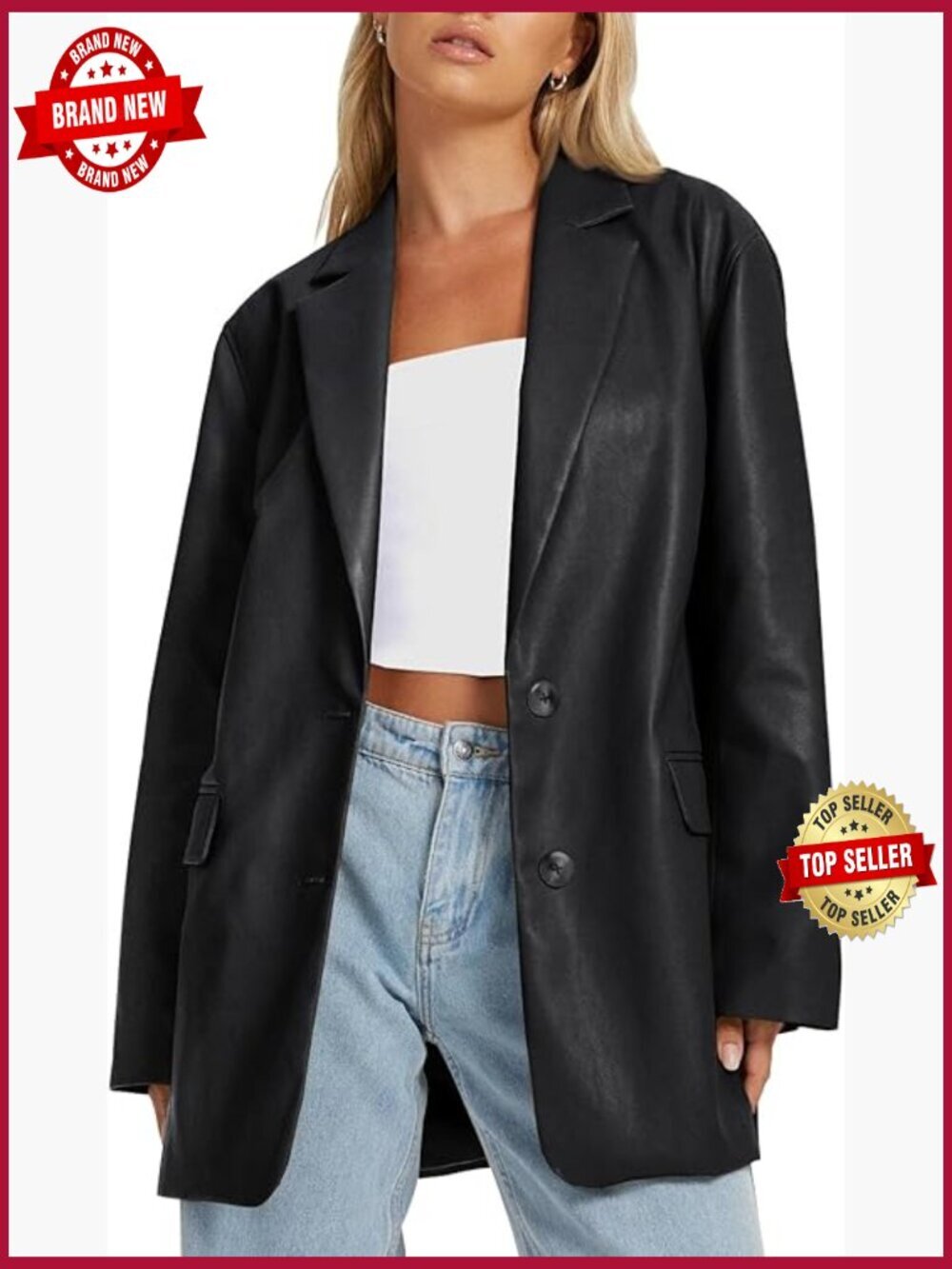 Womens Faux Leather Jacket Moto Bomber Coat Fall Winter Trendy Oversized